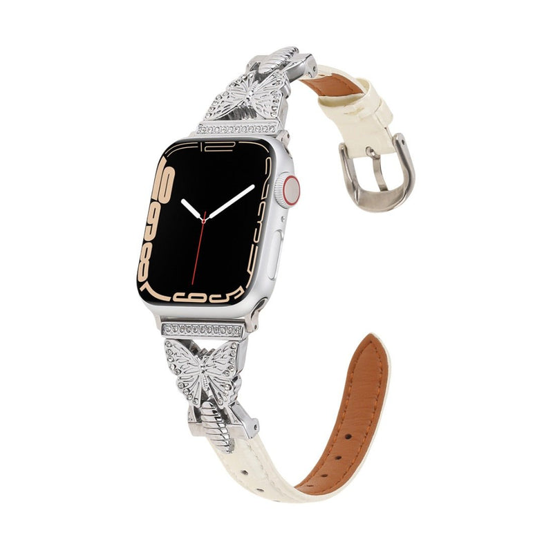 Bracelet Apple Watch, pour femme, cuir et acier inoxydable, papillon moderne, modèle Djibi - La Boutique du Bracelet