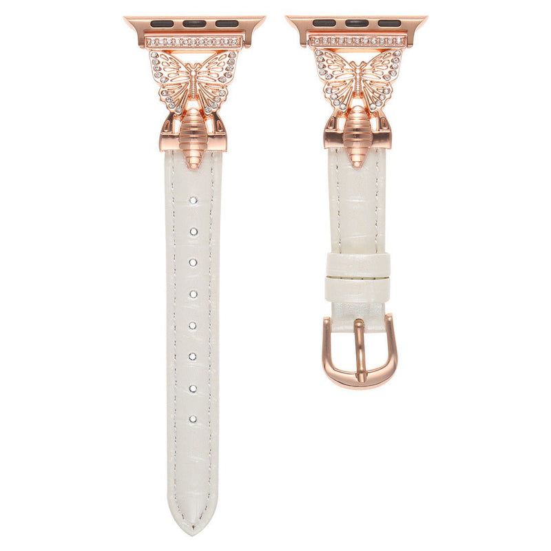 Bracelet Apple Watch, pour femme, cuir et acier inoxydable, papillon moderne, modèle Djibi - La Boutique du Bracelet