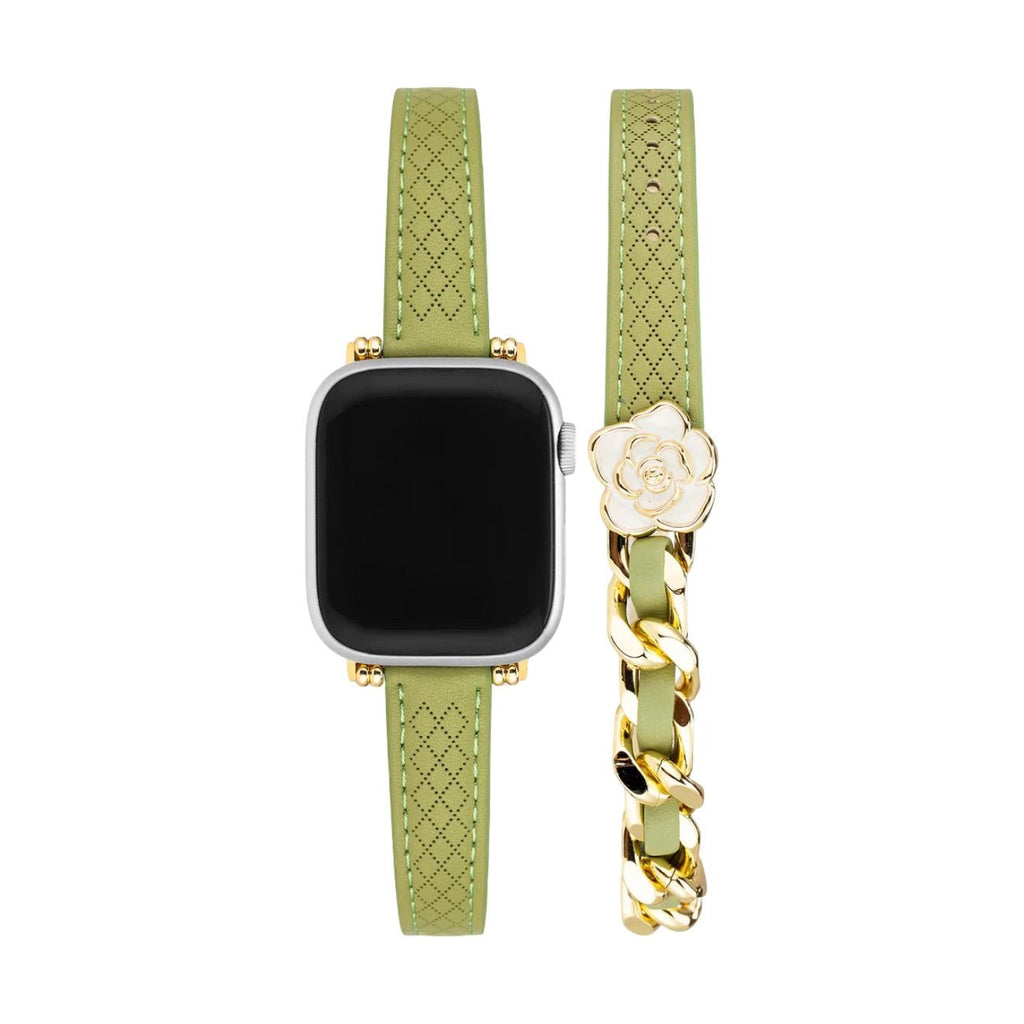 Bracelet Apple Watch, pour femme, double tour en cuir, rose fleuri, modèle Queenie - La Boutique du Bracelet