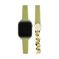 Bracelet Apple Watch, pour femme, double tour en cuir, rose fleuri, modèle Queenie - La Boutique du Bracelet