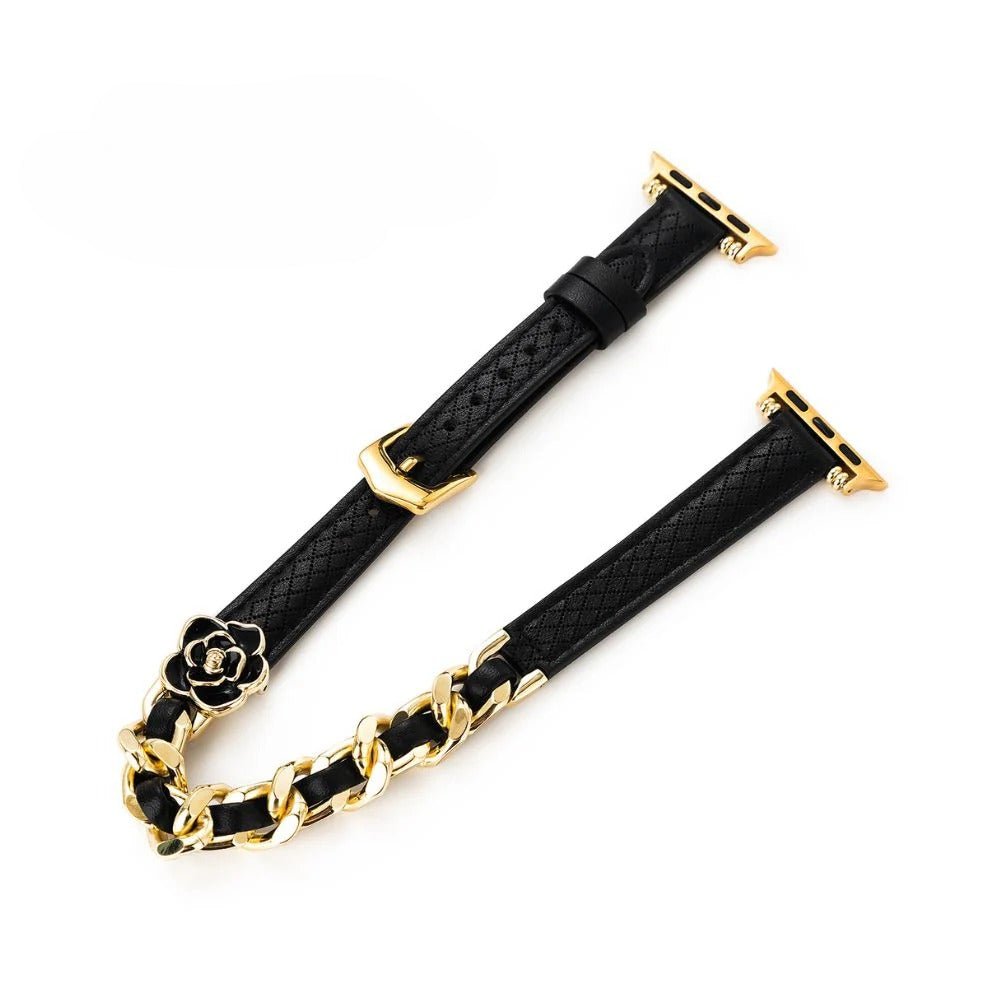 Bracelet Apple Watch, pour femme, double tour en cuir, rose fleuri, modèle Queenie - La Boutique du Bracelet