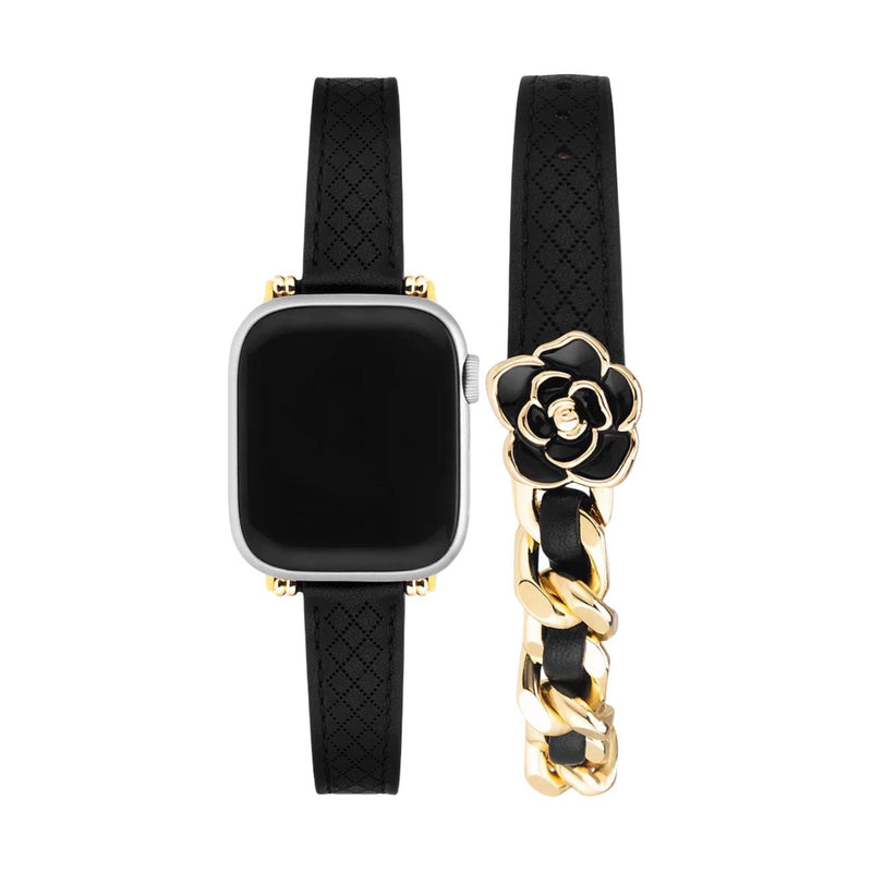 Bracelet Apple Watch, pour femme, double tour en cuir, rose fleuri, modèle Queenie - La Boutique du Bracelet