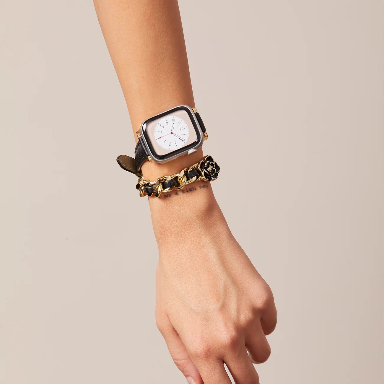 Bracelet Apple Watch, pour femme, double tour en cuir, rose fleuri, modèle Queenie - La Boutique du Bracelet