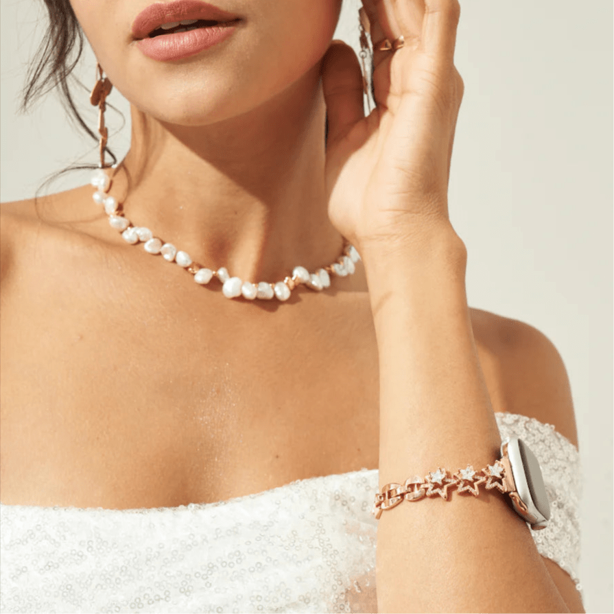 Bracelet Apple Watch, pour femme, en métal, étoiles scintillantes, modèle Kira - La Boutique du Bracelet