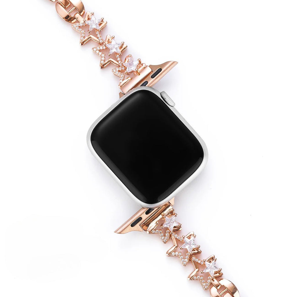 Bracelet Apple Watch, pour femme, en métal, étoiles scintillantes, modèle Kira - La Boutique du Bracelet