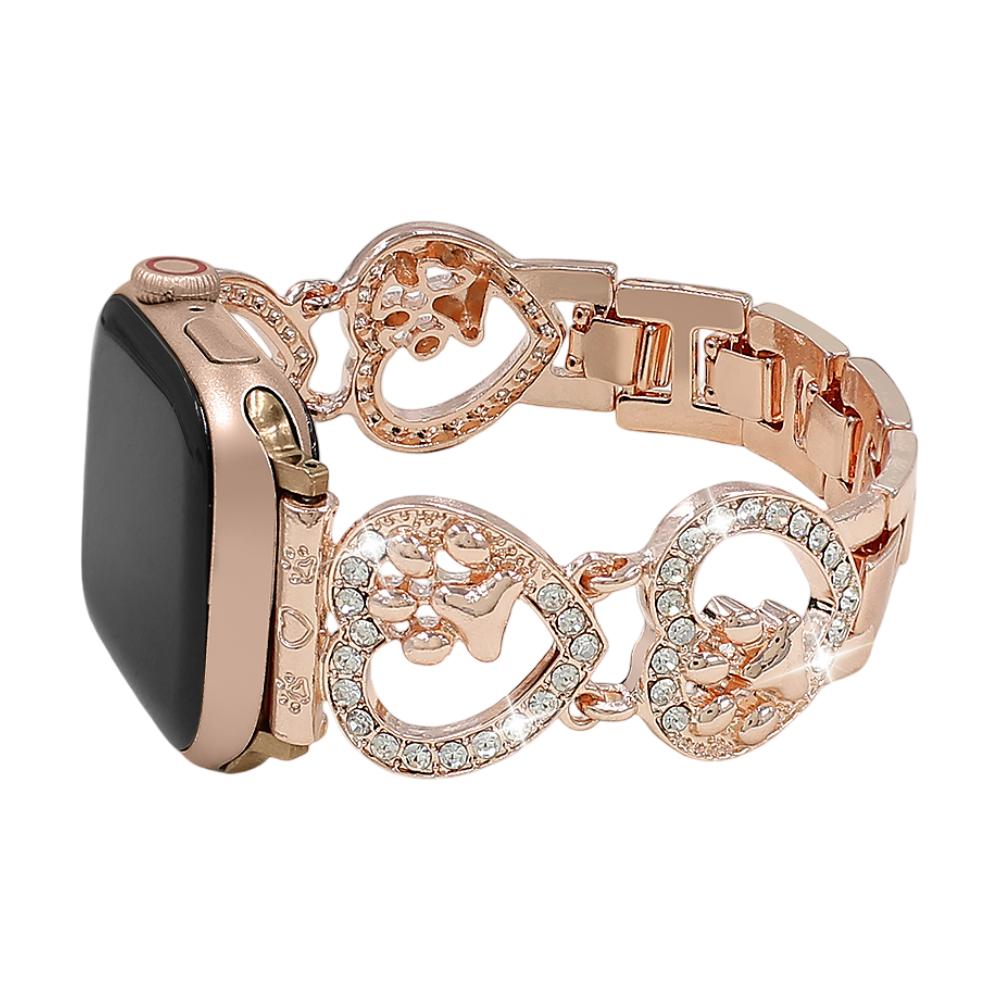 Bracelet Apple Watch pour femme, maille en alliage avec motif cœur, bijou avec empreinte de patte, accessoire élégant pour montre connectée, cadeau idéal pour amoureuse des animaux, modèle Patoune
