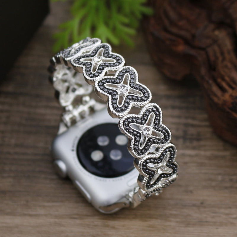 Apple Watch-armbånd til kvinder, blomsterflettet i metallegering, elegant håndledssmykke, tilbehør til smartwatch, model Harpie