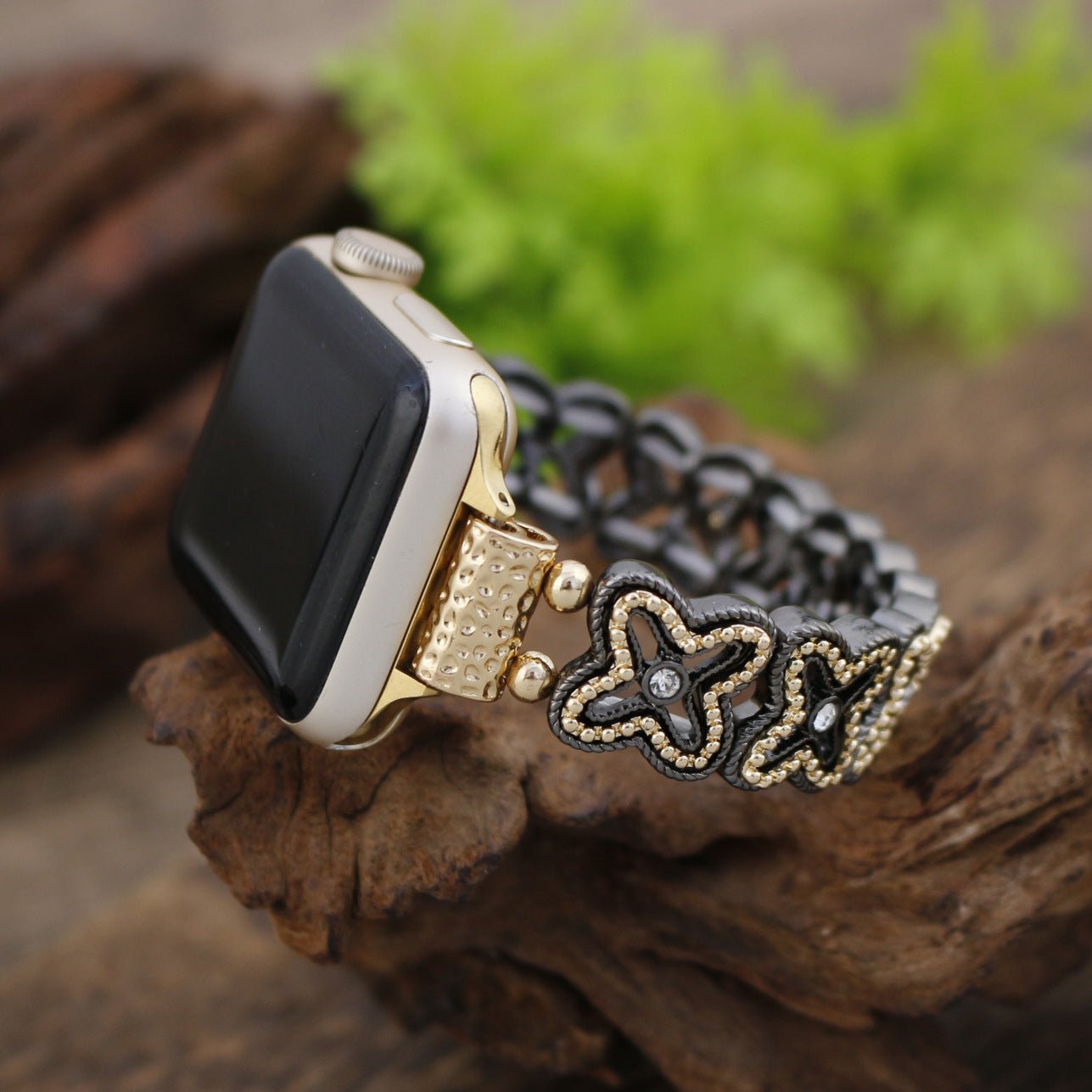 Apple Watch-armbånd til kvinder, blomsterflettet i metallegering, elegant håndledssmykke, tilbehør til smartwatch, model Harpie