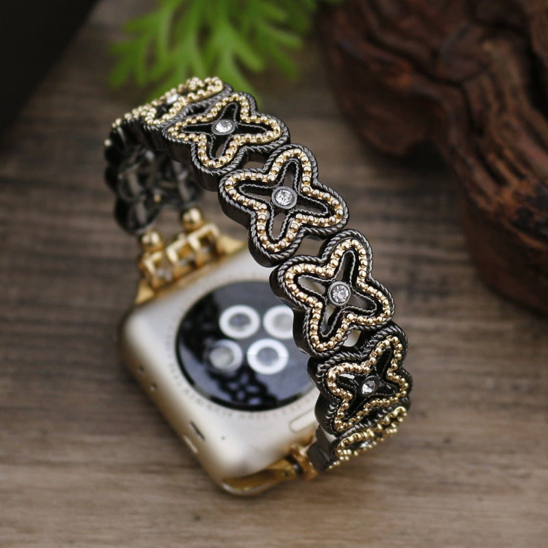 Apple Watch-armbånd til kvinder, blomsterflettet i metallegering, elegant håndledssmykke, tilbehør til smartwatch, model Harpie