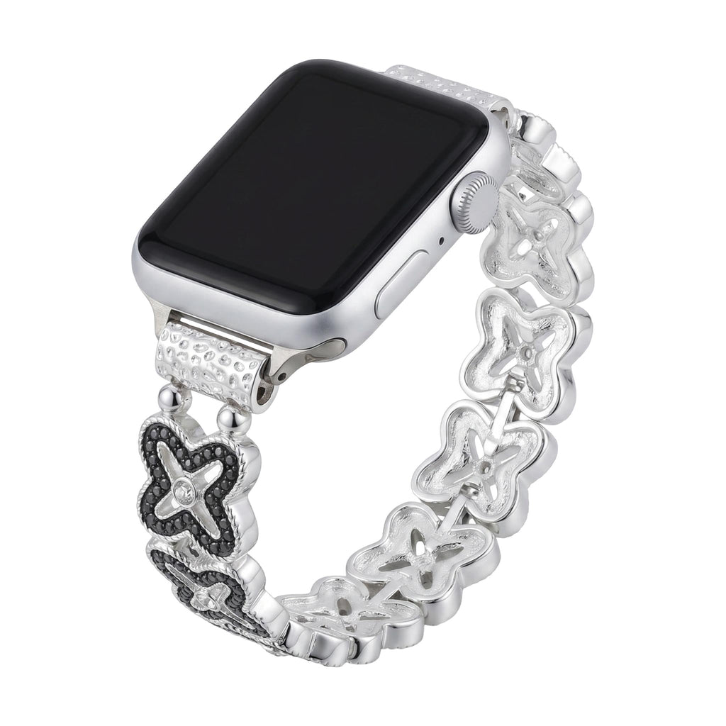 Apple Watch-armbånd til kvinder, blomsterflettet i metallegering, elegant håndledssmykke, tilbehør til smartwatch, model Harpie
