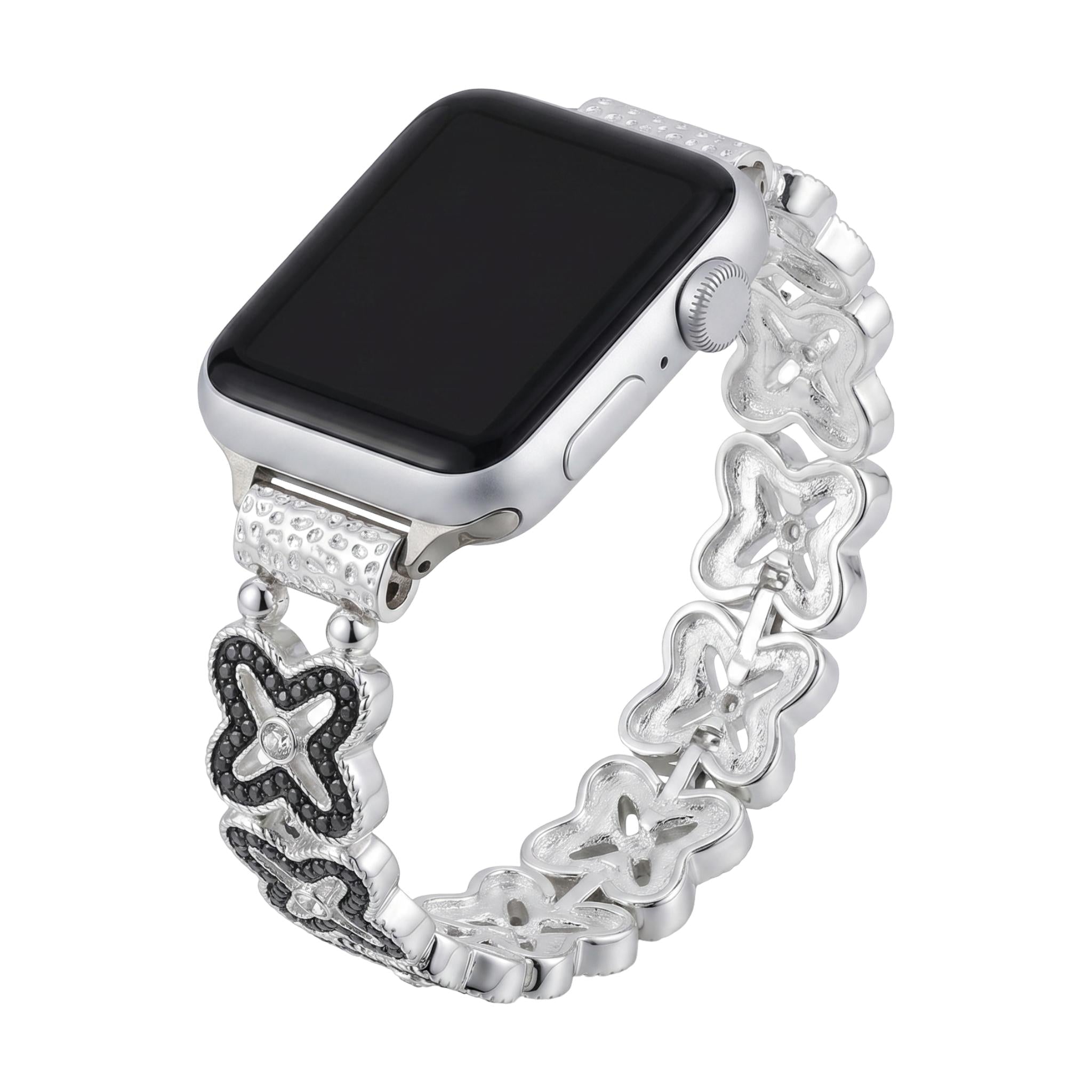 Apple Watch-armbånd til kvinder, blomsterflettet i metallegering, elegant håndledssmykke, tilbehør til smartwatch, model Harpie