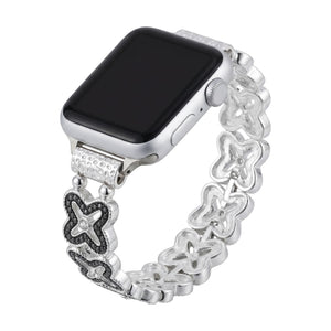 Apple Watch-armbånd til kvinder, blomsterflettet i metallegering, elegant håndledssmykke, tilbehør til smartwatch, model Harpie