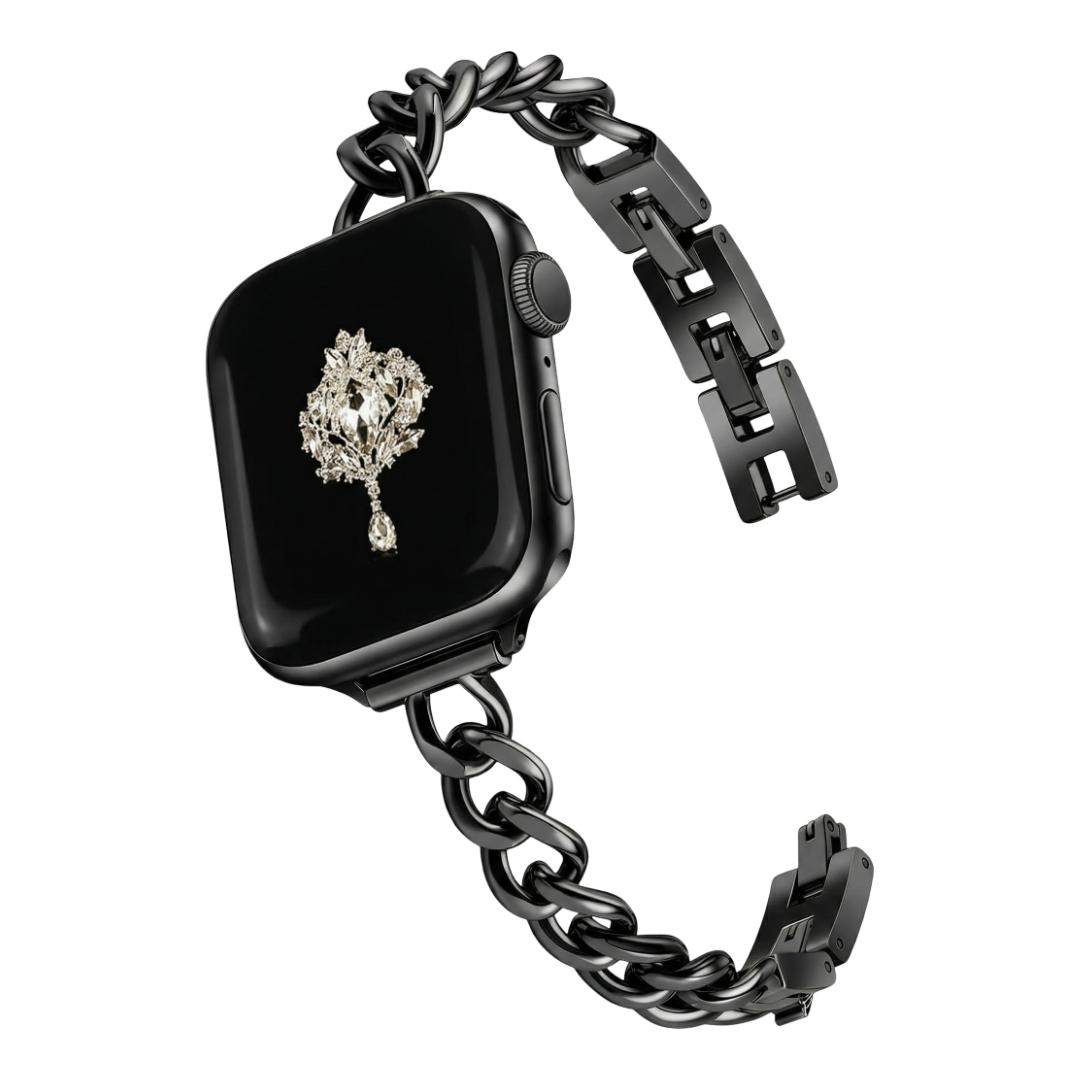 Pulseira para Apple Watch, malha cubana em liga polida, ajustável com fecho de encaixe, para senhora, modelo Kinesse