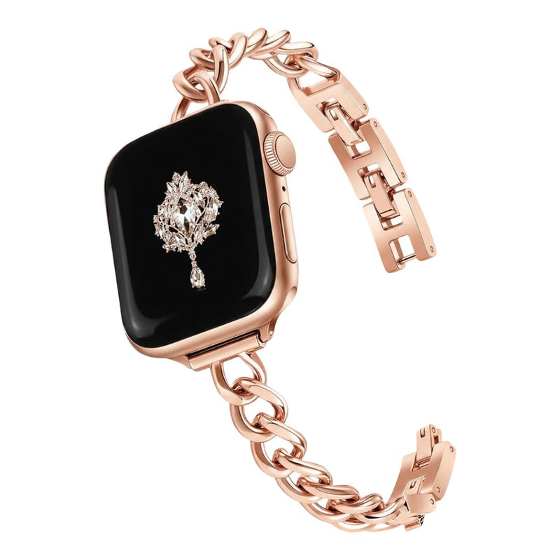 Apple Watch Bracelet for Women, Fine Curb Chain in Metal Alloy, Adjustable with Clip-On Links, Shiny Finish, Elegant Accessory, Kinesse Model
