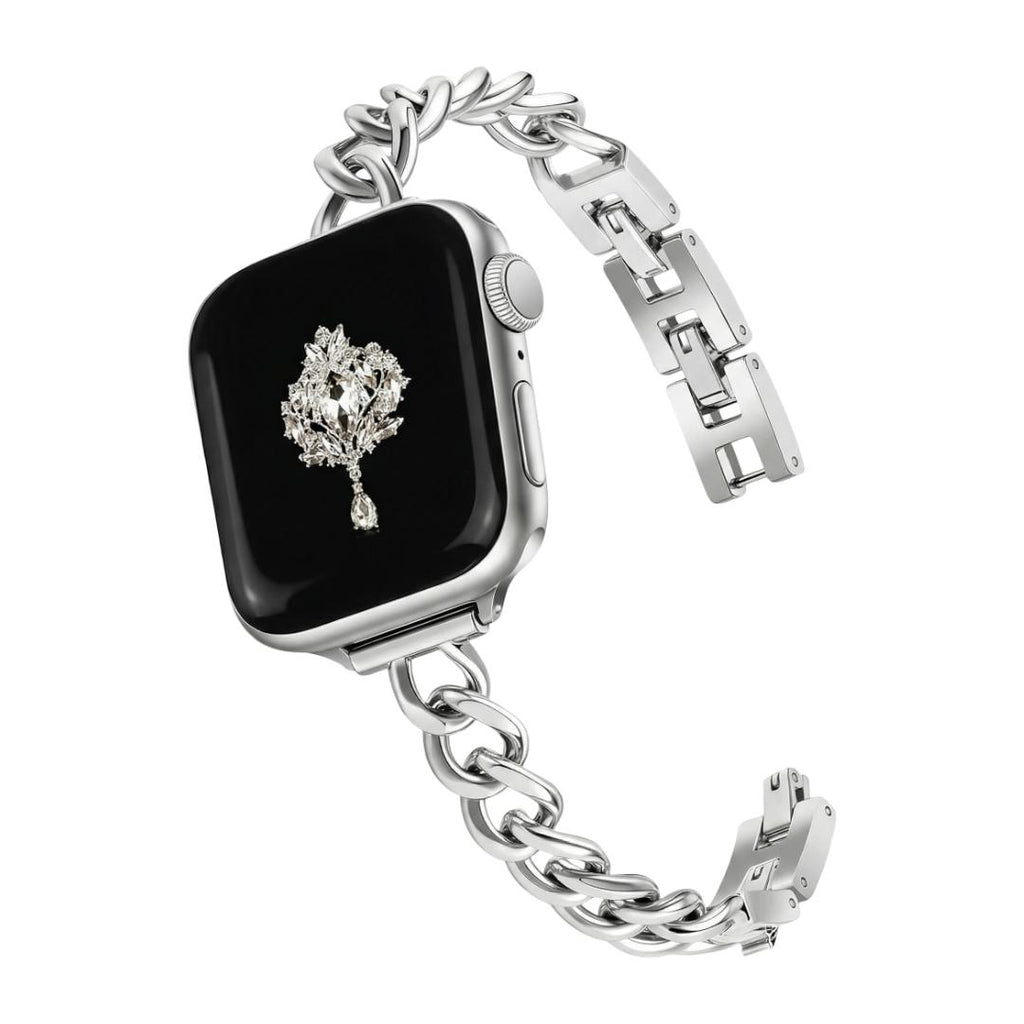 Apple Watch Bracelet for Women, Fine Curb Chain in Metal Alloy, Adjustable with Clip-On Links, Shiny Finish, Elegant Accessory, Kinesse Model