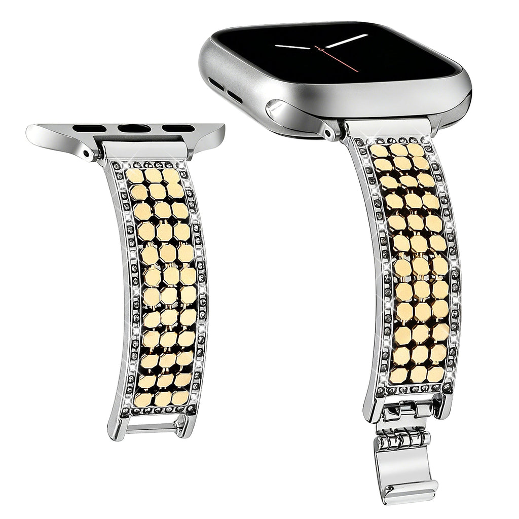 Apple Watch Bracelet for Women, Hexagonal Mesh in Metal Alloy, Shiny Details, Adjustable Clasp, Simia Model