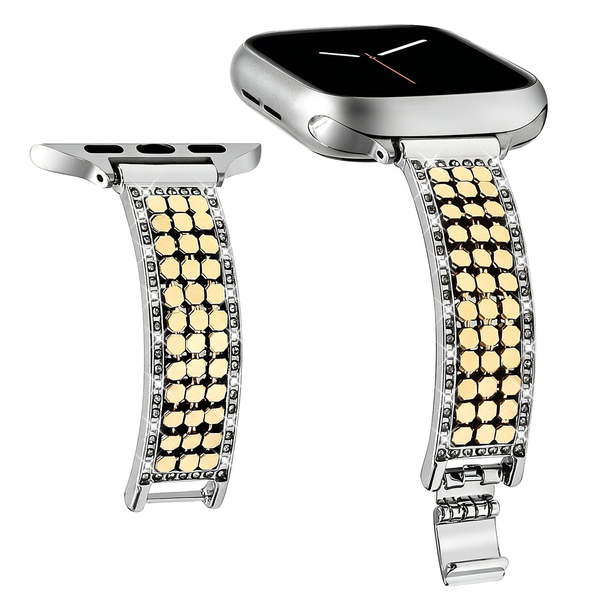 Apple Watch Bracelet for Women, Hexagonal Mesh in Metal Alloy, Shiny Details, Adjustable Clasp, Simia Model