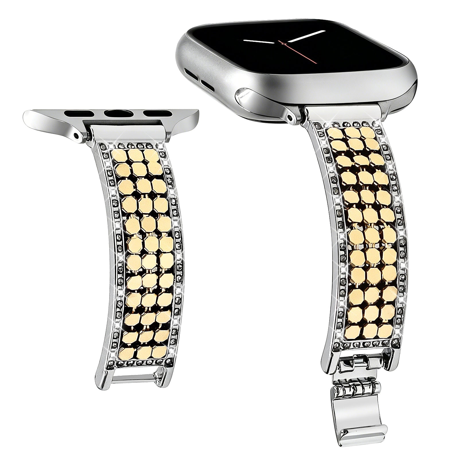 Apple Watch Bracelet for Women, Hexagonal Mesh in Metal Alloy, Shiny Details, Adjustable Clasp, Simia Model