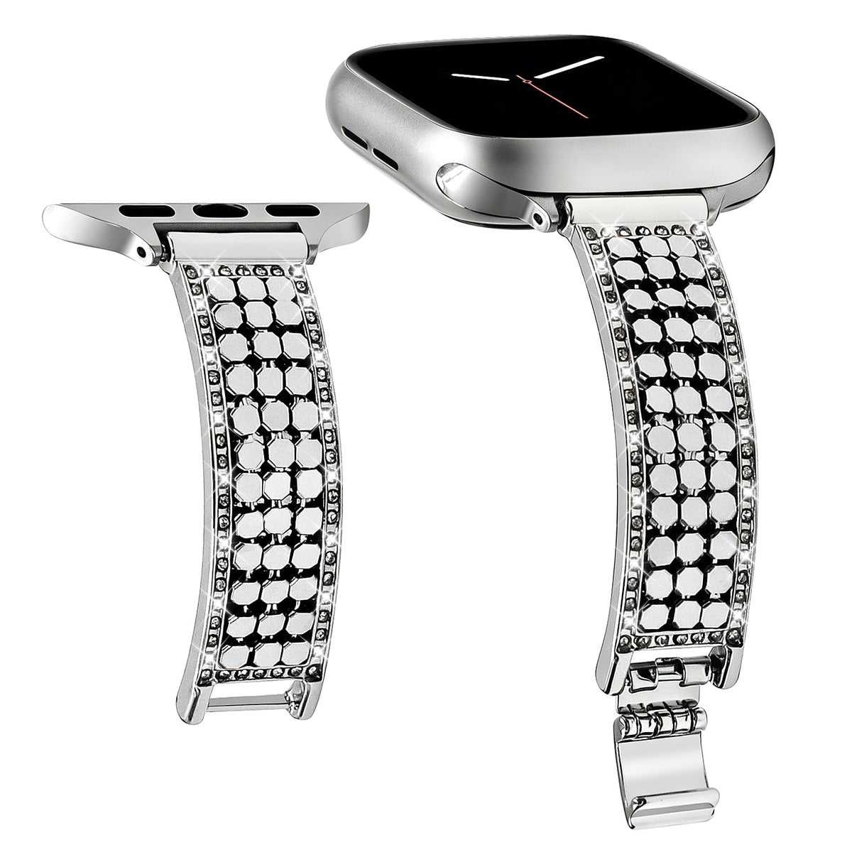 Apple Watch Bracelet for Women, Hexagonal Mesh in Metal Alloy, Shiny Details, Adjustable Clasp, Simia Model