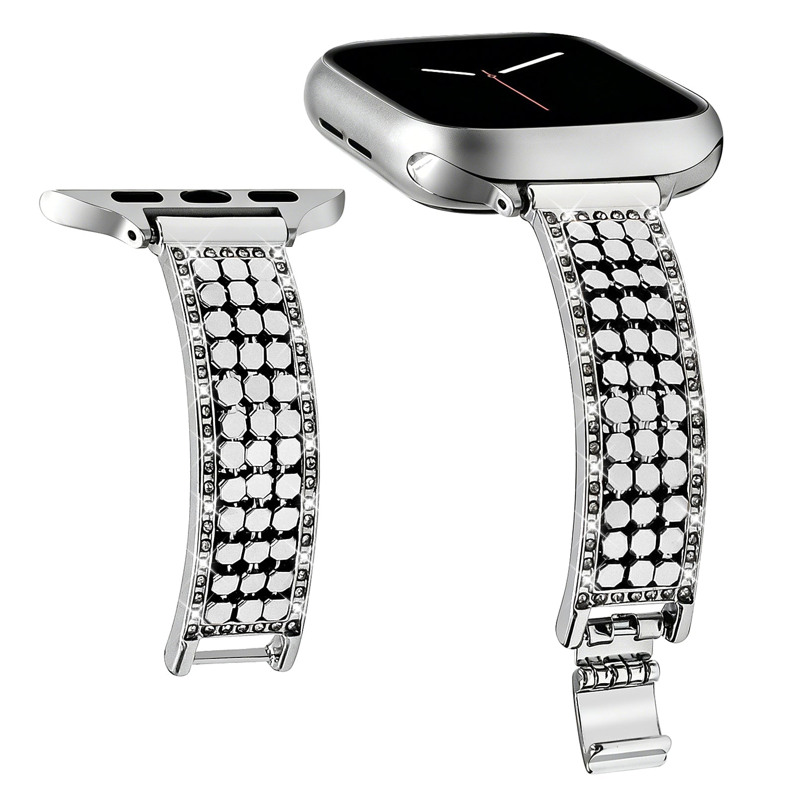 Apple Watch Bracelet for Women, Hexagonal Mesh in Metal Alloy, Shiny Details, Adjustable Clasp, Simia Model
