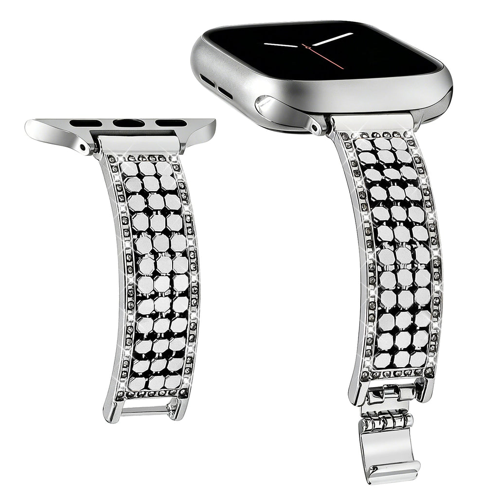 Apple Watch Bracelet for Women, Hexagonal Mesh in Metal Alloy, Shiny Details, Adjustable Clasp, Simia Model