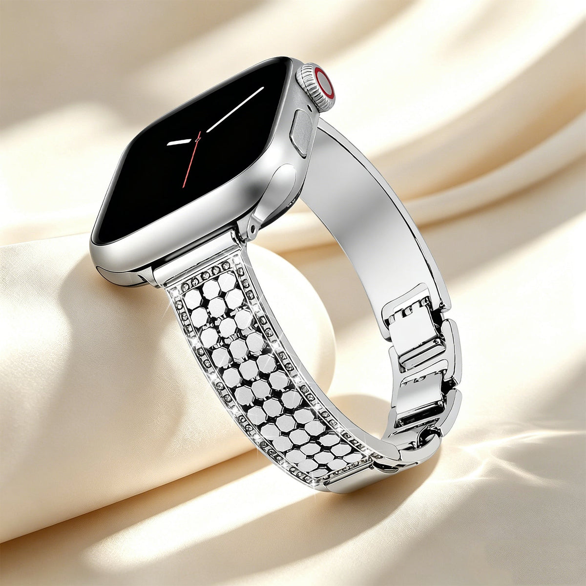 Apple Watch Bracelet for Women, Hexagonal Mesh in Metal Alloy, Shiny Details, Adjustable Clasp, Simia Model