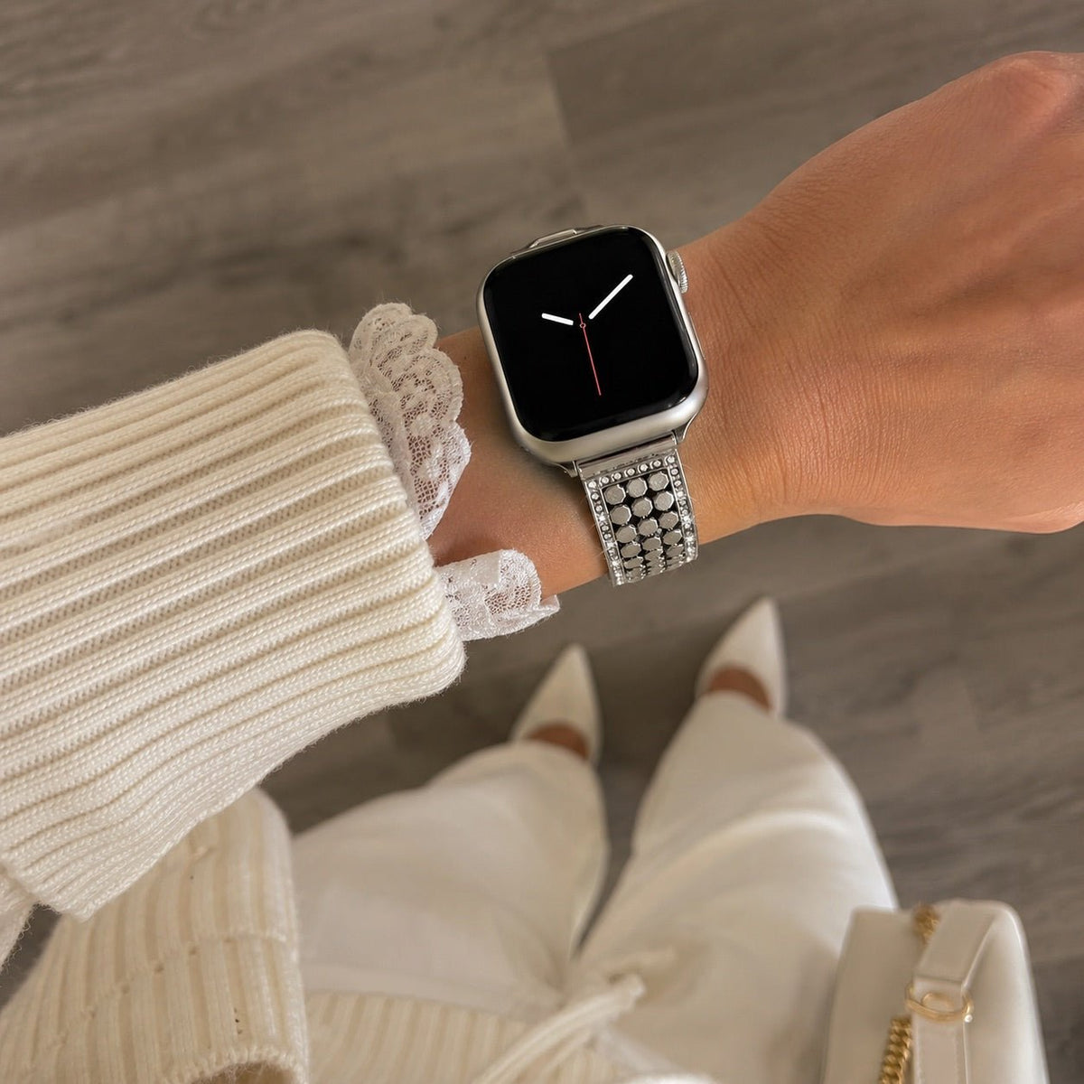 Apple Watch Bracelet for Women, Hexagonal Mesh in Metal Alloy, Shiny Details, Adjustable Clasp, Simia Model