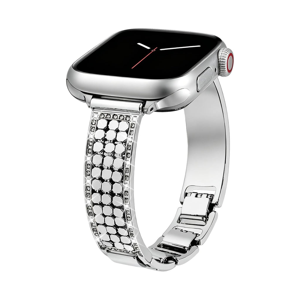 Apple Watch Bracelet for Women, Hexagonal Mesh in Metal Alloy, Shiny Details, Adjustable Clasp, Simia Model