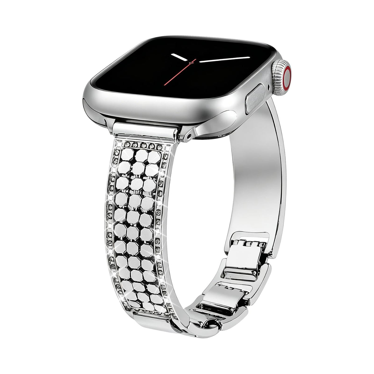 Apple Watch Bracelet for Women, Hexagonal Mesh in Metal Alloy, Shiny Details, Adjustable Clasp, Simia Model