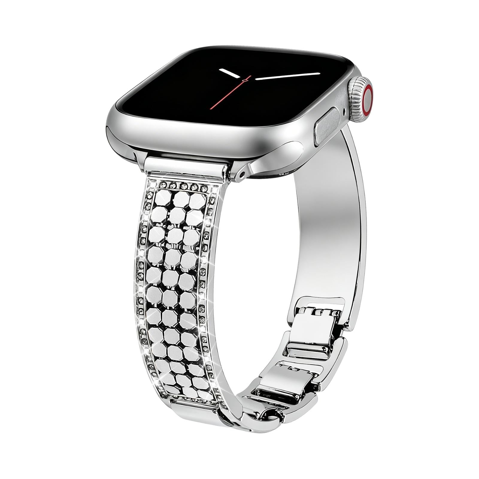 Apple Watch Bracelet for Women, Hexagonal Mesh in Metal Alloy, Shiny Details, Adjustable Clasp, Simia Model