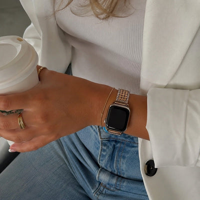 Apple Watch Bracelet for Women, Hexagonal Mesh in Metal Alloy, Shiny Details, Adjustable Clasp, Simia Model