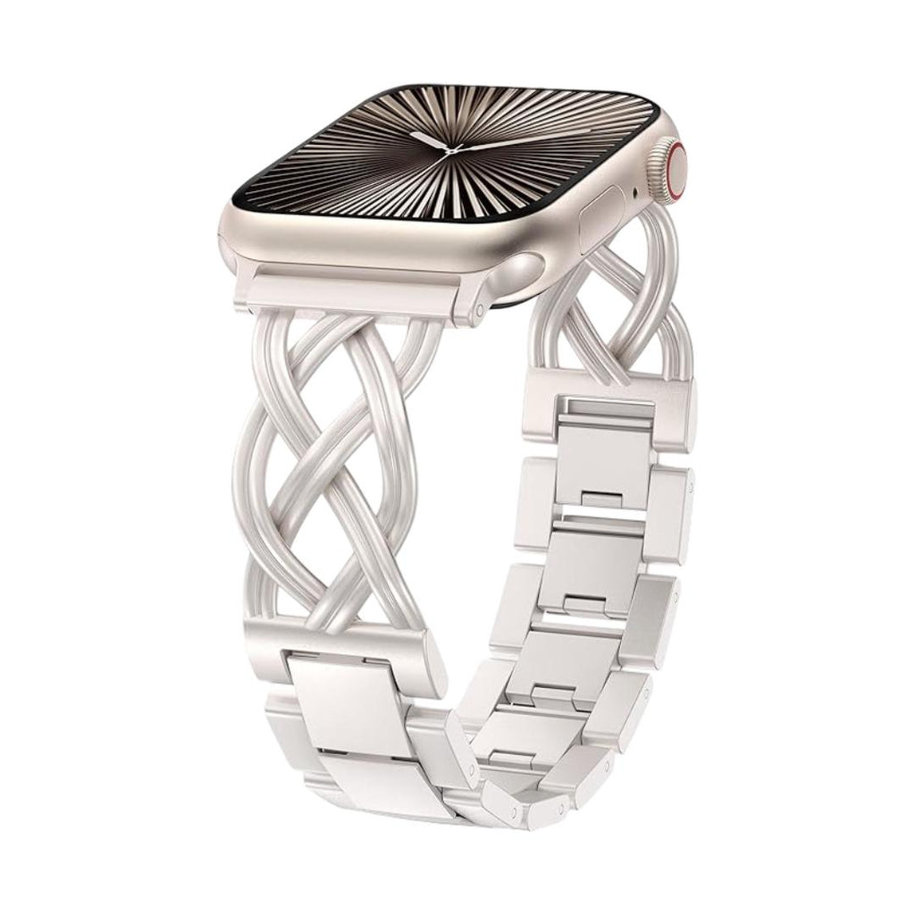 Apple Watch-armbånd til kvinder, flettet rem i metallegering, justerbar med kliklås, elegant finish, kompatibel med alle serier, model Kobane