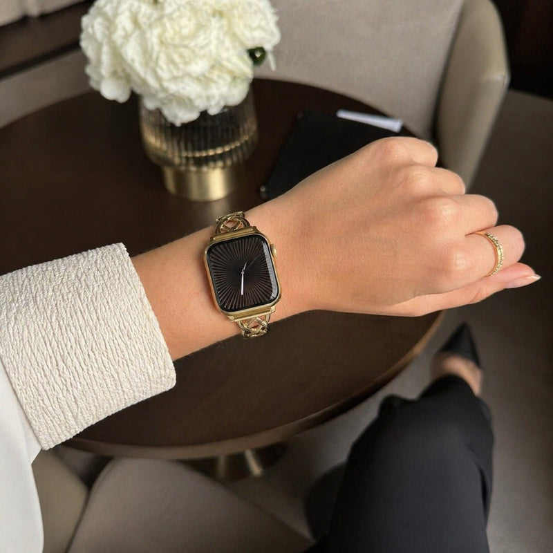 Apple Watch-armbånd til kvinder, flettet rem i metallegering, justerbar med kliklås, elegant finish, kompatibel med alle serier, model Kobane