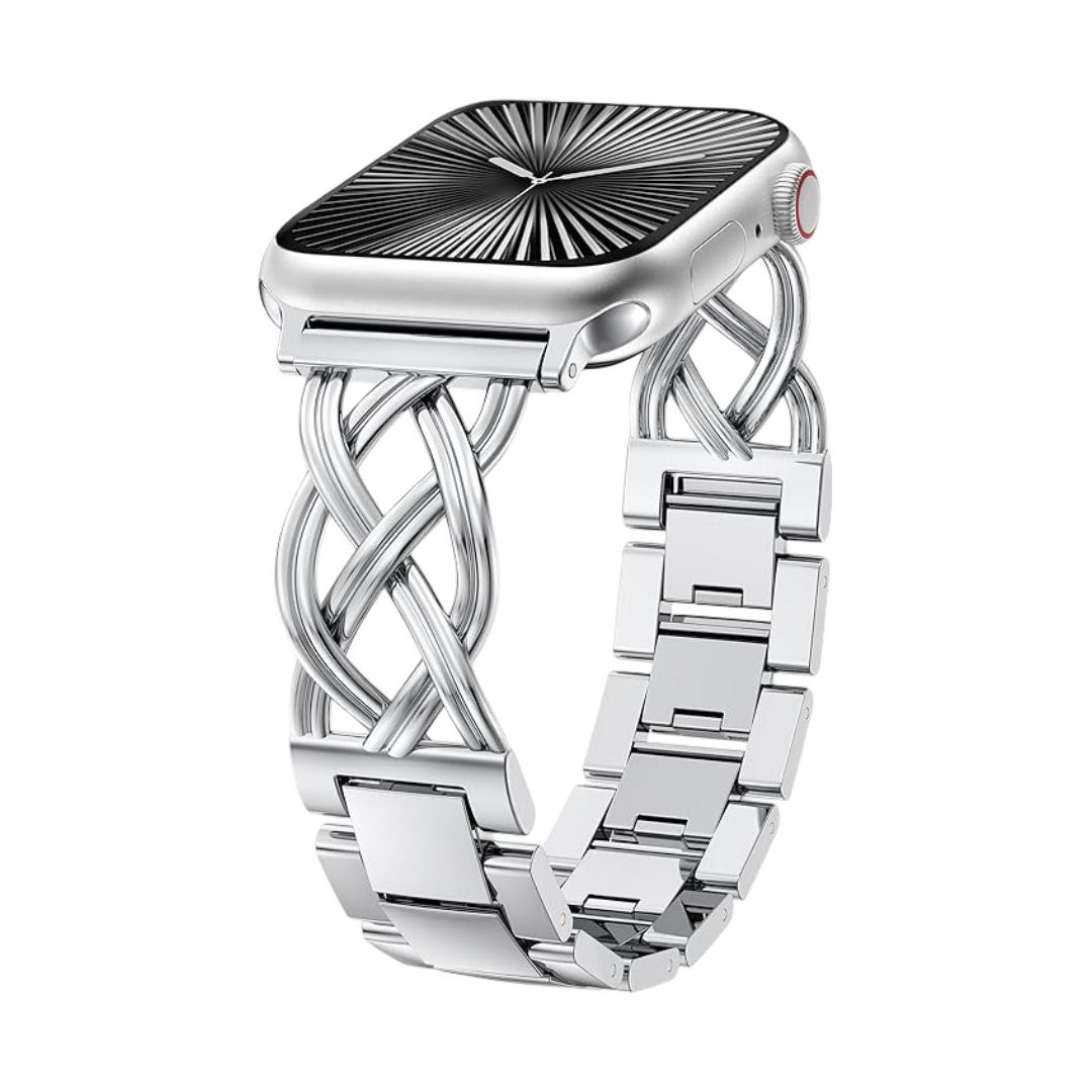 Apple Watch-armbånd til kvinder, flettet rem i metallegering, justerbar med kliklås, elegant finish, kompatibel med alle serier, model Kobane