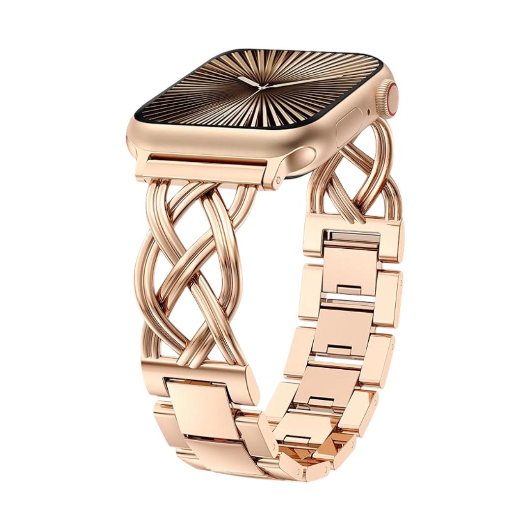 Apple Watch-armbånd til kvinder, flettet rem i metallegering, justerbar med kliklås, elegant finish, kompatibel med alle serier, model Kobane