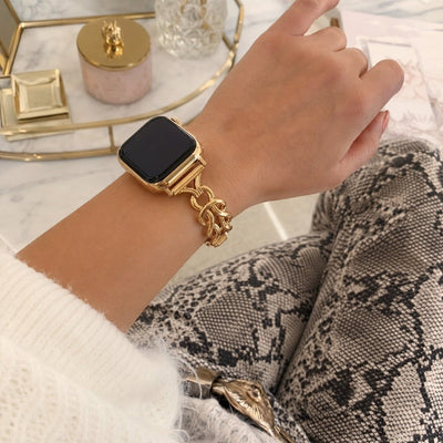 Βραχιόλι Apple Watch για γυναίκες, με ρυθμιζόμενους μεταλλικούς κρίκους, βραχιόλι ρολογιού με άπειρους κόμπους, κομψό αξεσουάρ καρπού, μοντέλο Saline
