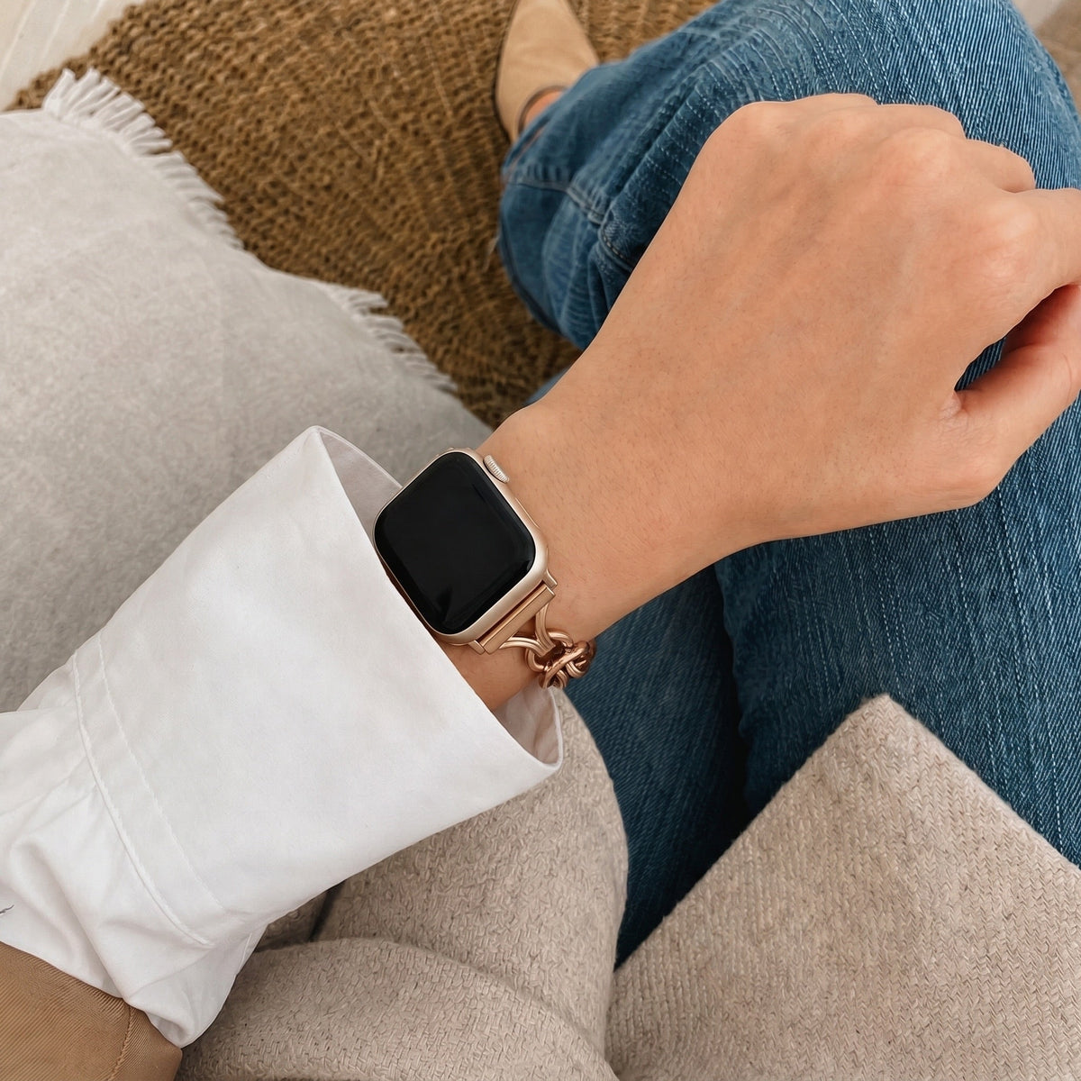 Βραχιόλι Apple Watch για γυναίκες, με ρυθμιζόμενους μεταλλικούς κρίκους, βραχιόλι ρολογιού με άπειρους κόμπους, κομψό αξεσουάρ καρπού, μοντέλο Saline