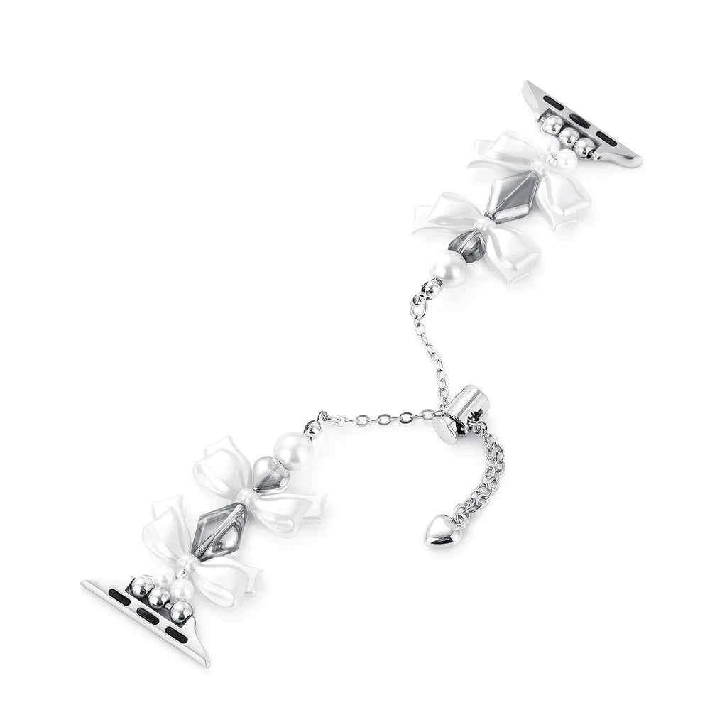 Bracelet Apple Watch, pour femme, perles et ruban métallique style satin, modèle Izuta - La Boutique du Bracelet
