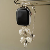 Bracelet Apple Watch, pour femme, perles et ruban métallique style satin, modèle Izuta - La Boutique du Bracelet