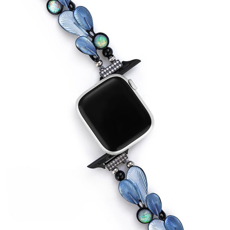 Bracelet Apple Watch, pour femme, plumes harmonieuses, modèle Paonie - La Boutique du Bracelet