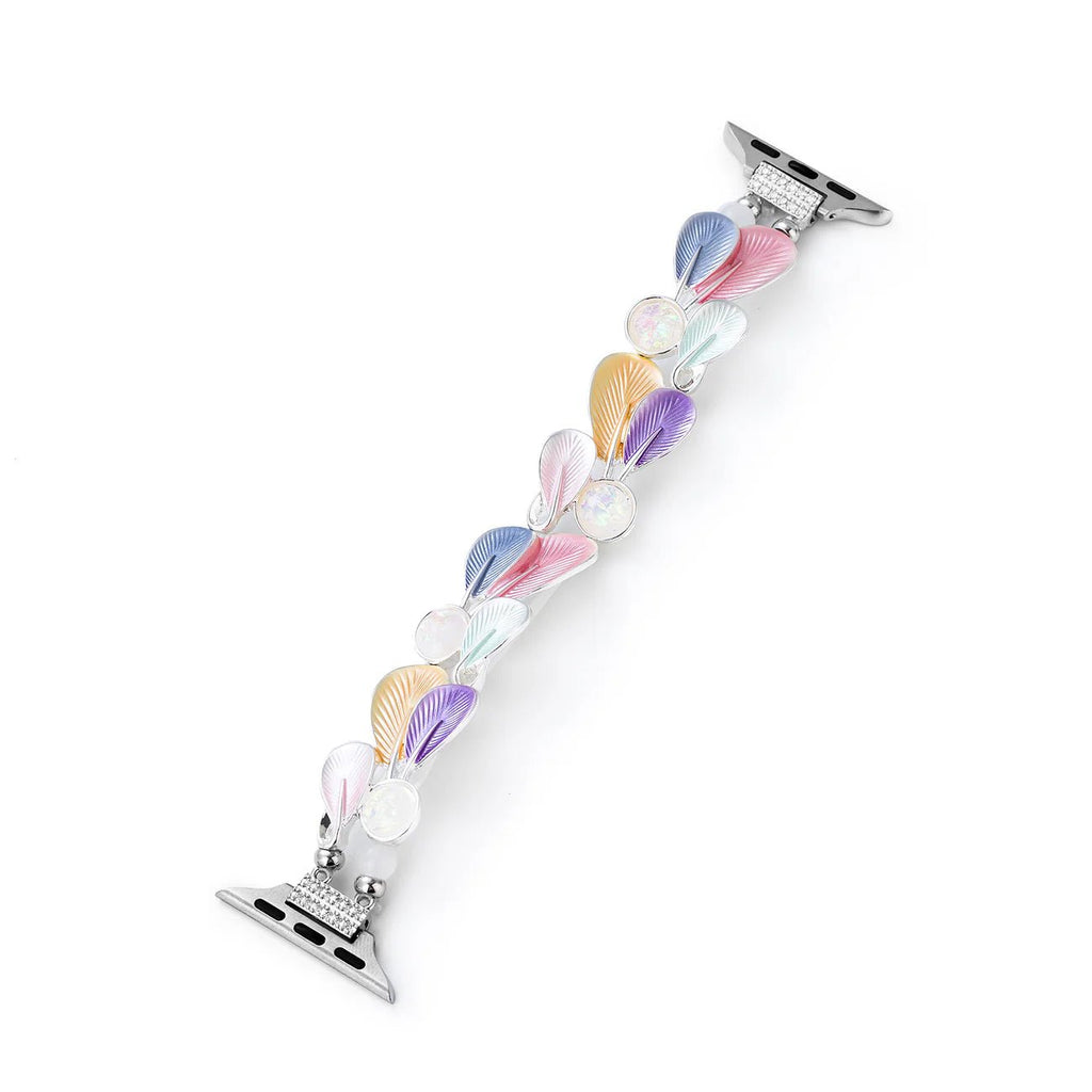 Bracelet Apple Watch, pour femme, plumes harmonieuses, modèle Paonie - La Boutique du Bracelet