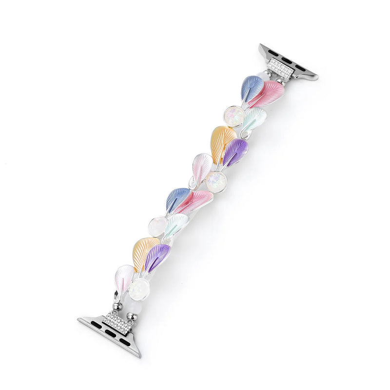 Bracelet Apple Watch, pour femme, plumes harmonieuses, modèle Paonie - La Boutique du Bracelet