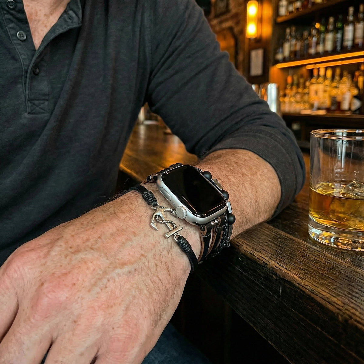 Bracciale per Apple Watch da uomo, stile marinaro con ancora, cinturini in similpelle vegan, regolabile, modello Escafin