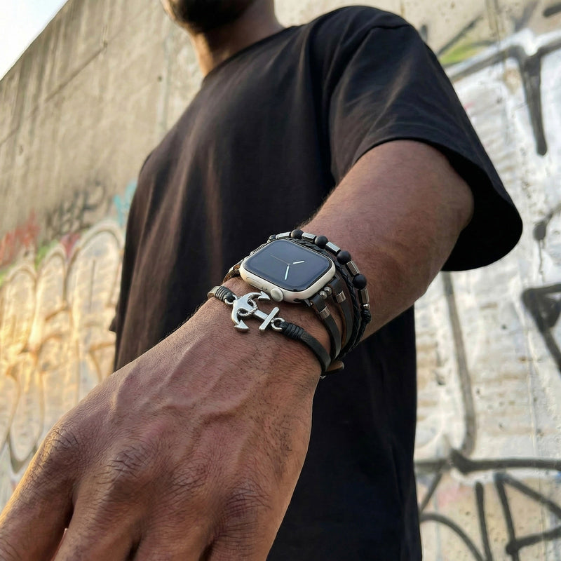 Bracelet Apple Watch pour homme, style marin avec ancre, lanières en simili vegan, ajustable, modèle Escafin