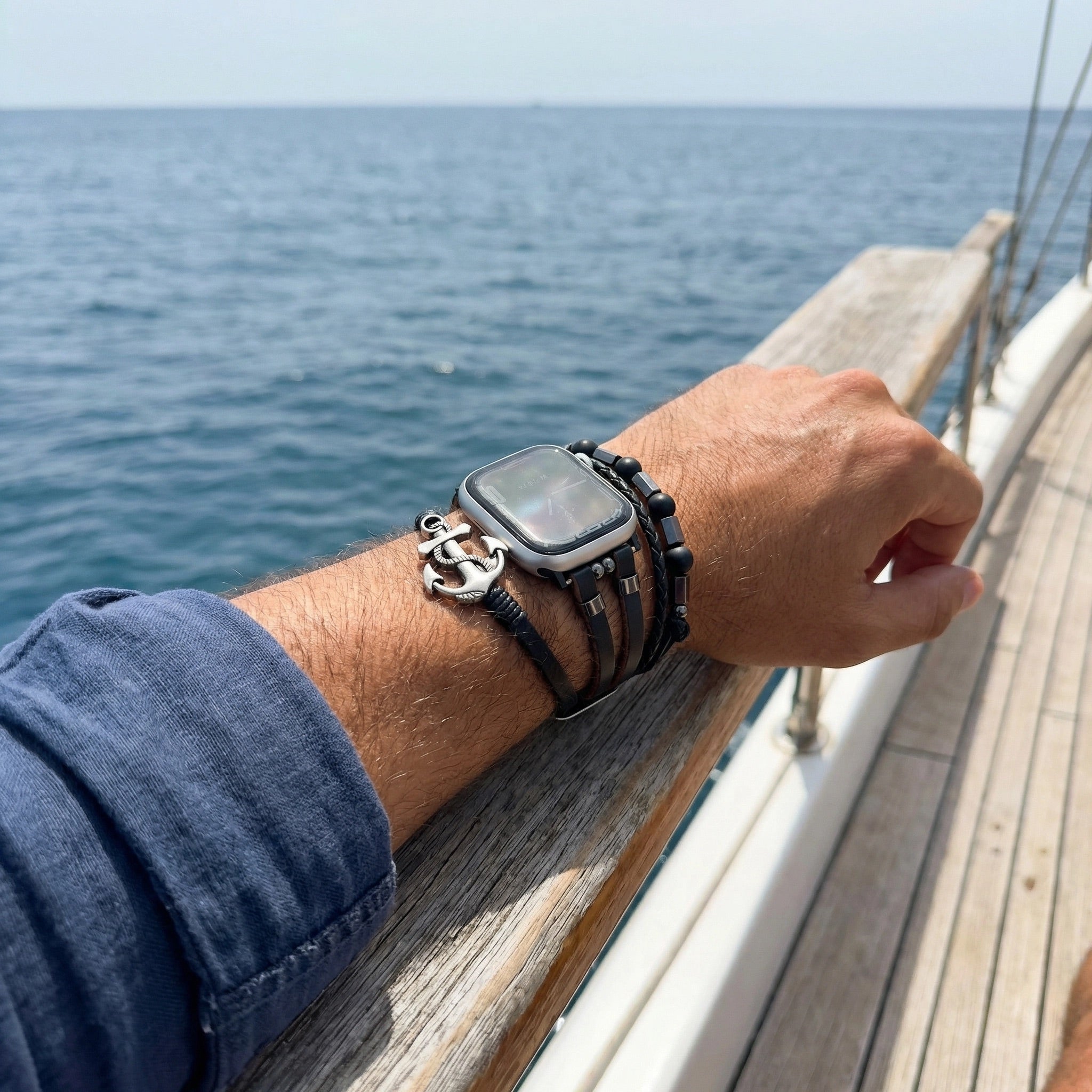 Bracelet Apple Watch pour homme, style marin avec ancre, lanières en simili vegan, ajustable, modèle Escafin