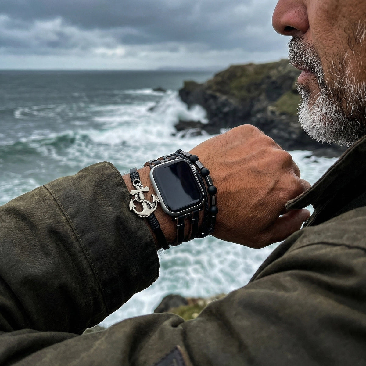 Bracciale per Apple Watch da uomo, stile marinaro con ancora, cinturini in similpelle vegan, regolabile, modello Escafin