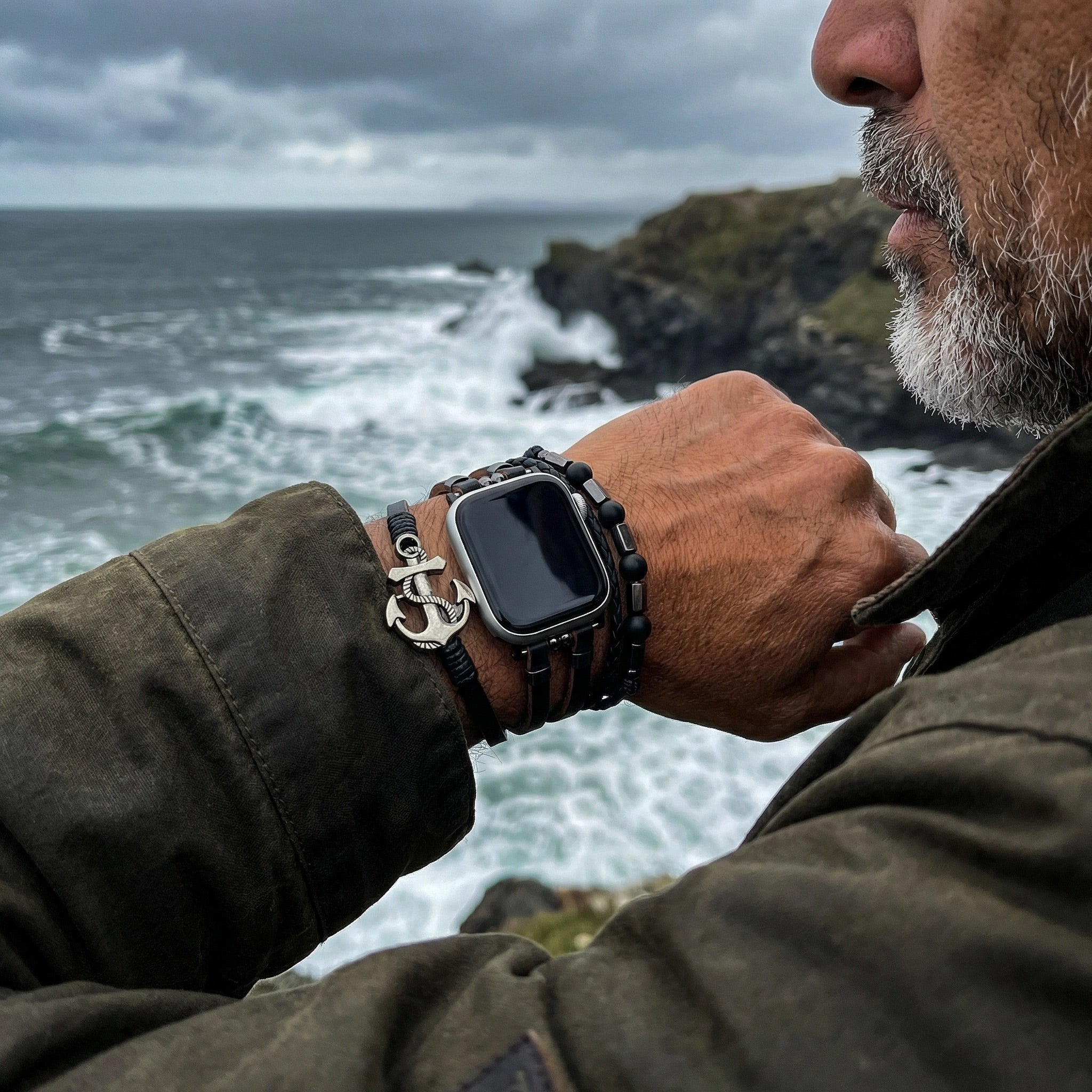 Bracelet Apple Watch pour homme, style marin avec ancre, lanières en simili vegan, ajustable, modèle Escafin