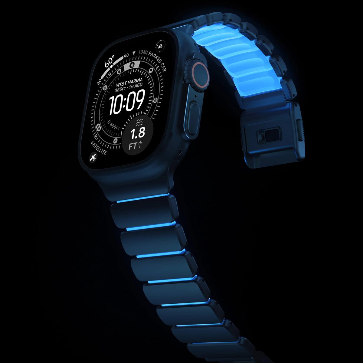 Bracciale Apple Watch Premium in acciaio inossidabile di Grado 4 e FKM, per Apple Watch Ultra, design flessibile e resistente, bracciale prestigioso, modello Asgard