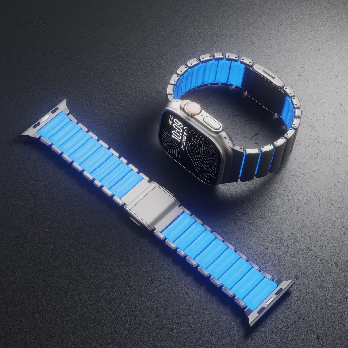 Bracciale Apple Watch Premium in acciaio inossidabile di Grado 4 e FKM, per Apple Watch Ultra, design flessibile e resistente, bracciale prestigioso, modello Asgard