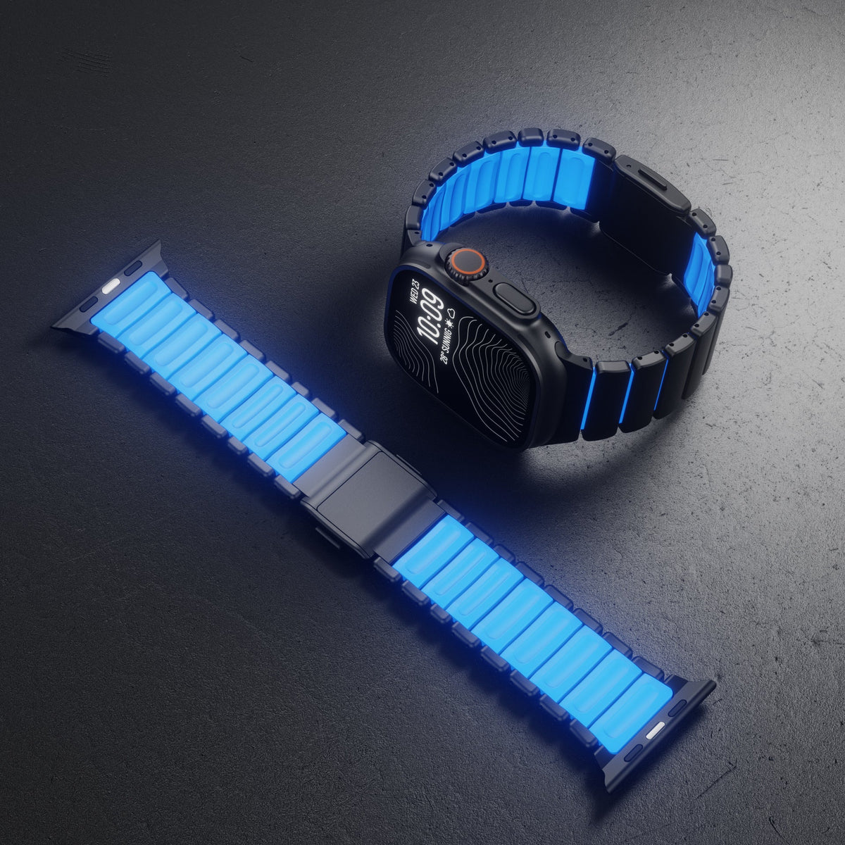 Bracciale Apple Watch Premium in acciaio inossidabile di Grado 4 e FKM, per Apple Watch Ultra, design flessibile e resistente, bracciale prestigioso, modello Asgard
